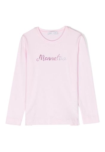 Monnalisa logo-print crystal-embellished T-shirt - Rosa