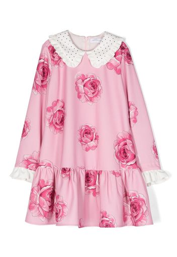 Monnalisa rose-print tiered-skirt dress - Rosa