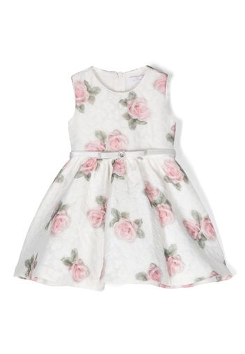 Monnalisa rose-print belted dress - Bianco