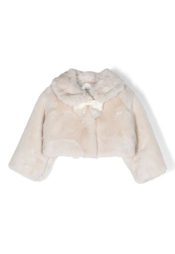 Monnalisa bow-detail faux-fur jacket - Toni neutri