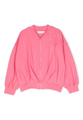 Monnalisa floral-appliqué zip-up sweatshirt - Rosa