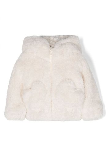 Monnalisa fleece-texture hooded coat - Bianco