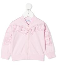 Monnalisa frill-detail zip-up sweatshirt - Rosa