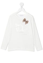 Monnalisa logo-print bow T-shirt - Bianco