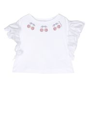 Monnalisa cherry-embellished ruffled T-shirt - Bianco