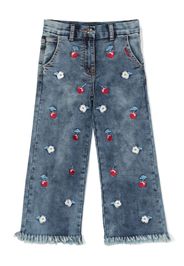 Monnalisa floral-embroidered frayed-cuff jeans - Blu