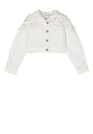 Monnalisa faux pearl-embellished denim jacket - Bianco