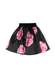 Monnalisa rose-print satin-finish skirt - Nero