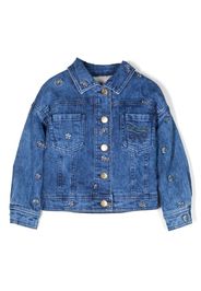 Monnalisa Giacca denim con ricamo a fiori - Blu