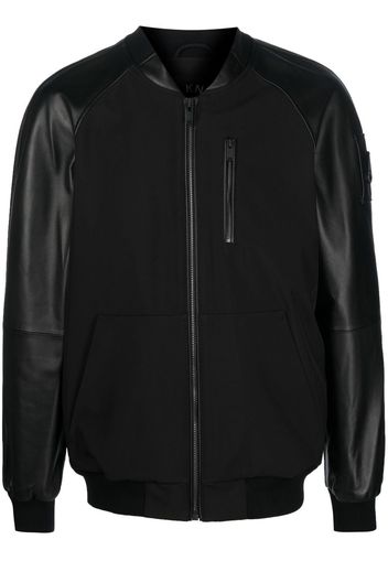 Moose Knuckles logo-plaque sleeve leather bomber jacket - Nero