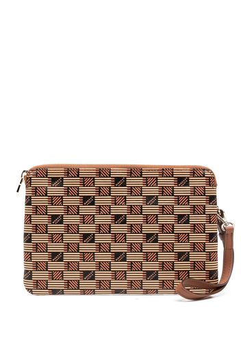 Moreau monogram-print leather clutch bag - Marrone