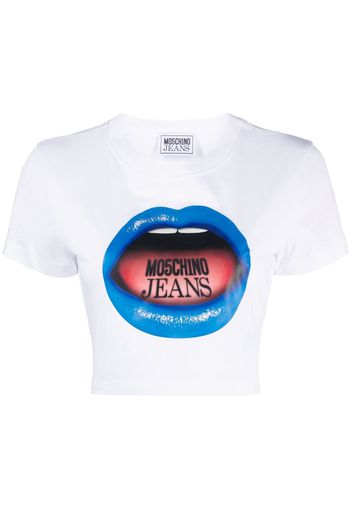 MOSCHINO JEANS graphic-print cropped T-shirt - Bianco