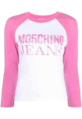 MOSCHINO JEANS logo-print raglan-sleeves jersey top - Rosa