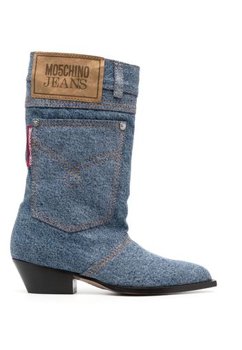 MOSCHINO JEANS 45mm logo-patch denim boots - Blu