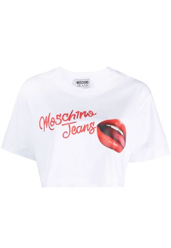 MOSCHINO JEANS logo-print cropped cotton T-shirt - Bianco