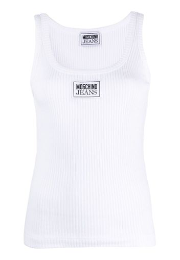 MOSCHINO JEANS logo-patch ribbed-knit top - Bianco