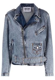 MOSCHINO JEANS crystal-embellished denim biker jacket - Blu