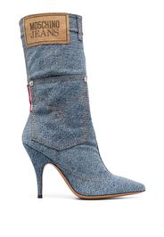 MOSCHINO JEANS 115mm logo-patch denim boots - Blu