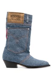 MOSCHINO JEANS 45mm logo-patch denim boots - Blu