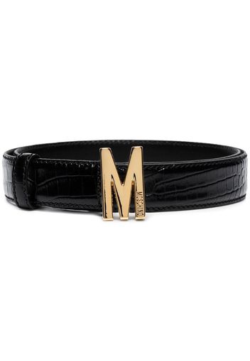 black M buckle mock croc leather belt