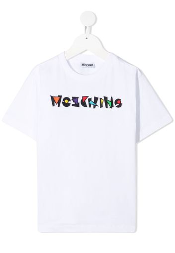 Moschino Kids logo-embroidered T-shirt - Bianco