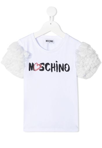 Moschino Kids tulle ruffle-sleeve T-shirt - Bianco