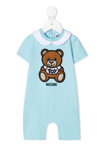 Moschino Kids logo teddy print romper - Blu