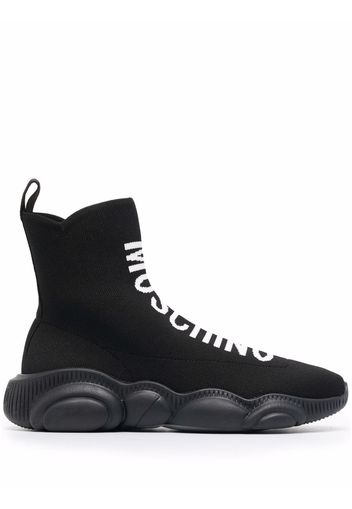 Moschino logo intarsia-knit high-top sneakers - Nero