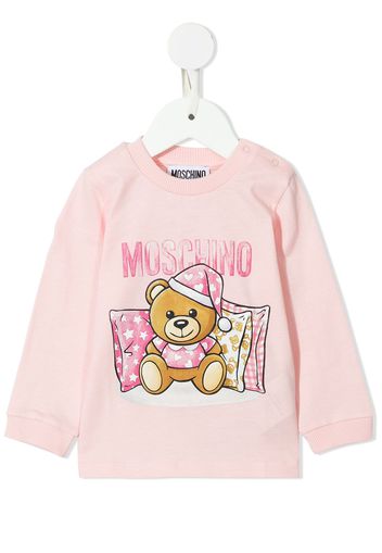 Moschino Kids teddy print long-sleeve top - Rosa