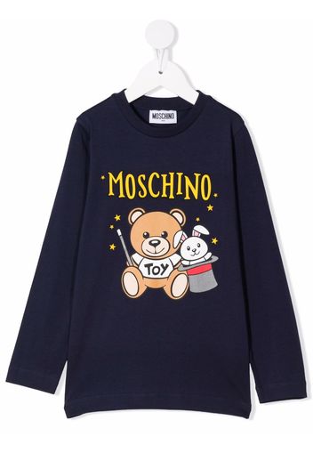 Moschino Kids teddy bear logo cotton sweatshirt - Blu