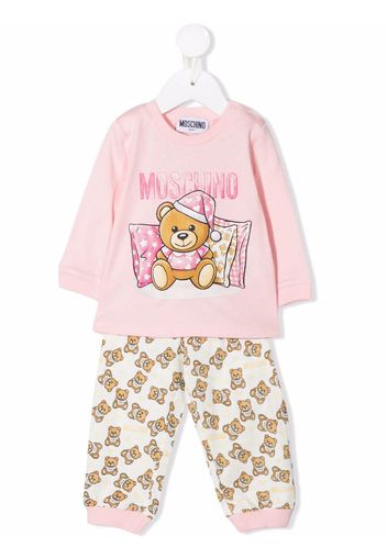 Moschino Kids teddy bear-print cotton trouser set - Rosa