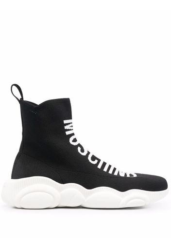 Moschino logo intarsia-knit high-top sneakers - Nero