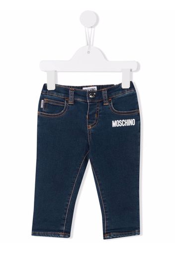 Moschino Kids logo-print cotton jeans - Blu