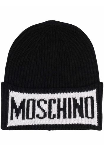 Moschino logo-print knitted beanie - Nero