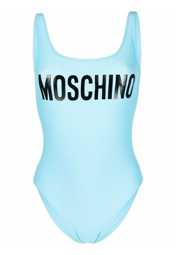 Moschino logo-print backless swimsuit - Blu