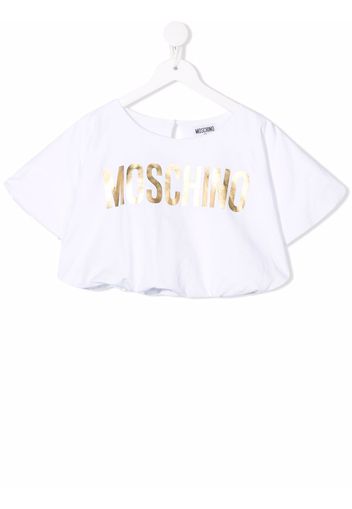 Moschino Kids logo-print cropped T-shirt - Bianco