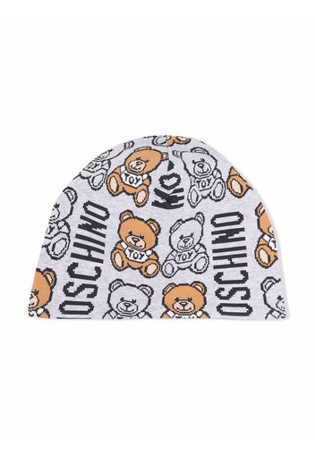 Moschino Kids Teddy Bear-motif cotton beanie - Grigio