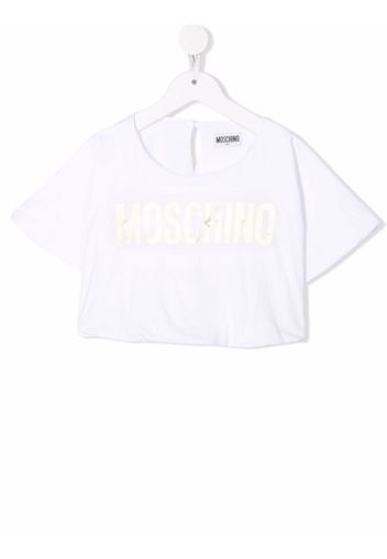 Moschino Kids cropped logo-print T-shirt - Bianco