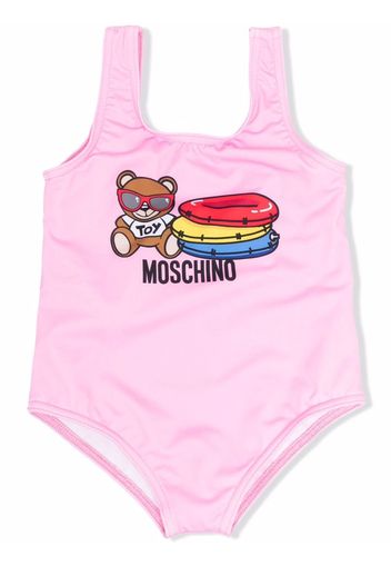 Moschino Kids logo-print scoop-neck swimsuit - Rosa