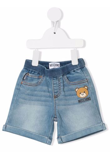 Moschino Kids logo-print denim shorts - Blu