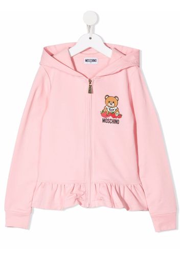 Moschino Kids logo-print ruffle hoodie - Rosa