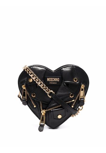 Moschino Heart Biker leather crossbody bag - Nero