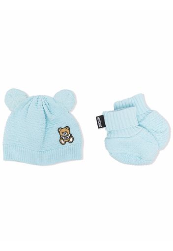 Moschino Kids Teddy Bear beanie and slippers set - Blu