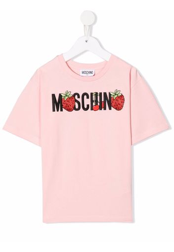 Moschino Kids embroidered-logo embellished T-Shirt - Rosa