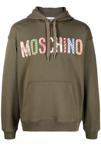 Moschino patchwork-logo drawstring hoodie - Verde