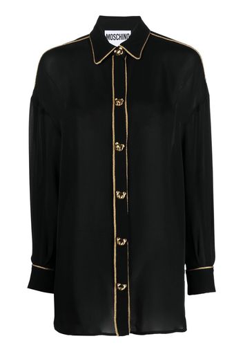 Moschino logo-button silk shirt - Nero