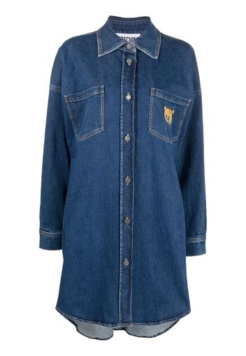 Moschino teddy-patch denim shirt dress - Blu