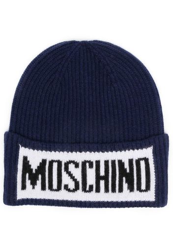 MOSCHINO logo-intarsia ribbed beanie - Blu