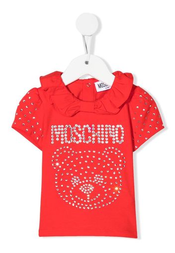 Moschino Kids rhinestone-embellished ruffle T-shirt - Rosso