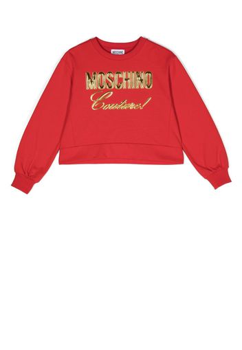 Moschino Kids Felpa girocollo con logo goffrato - Rosso